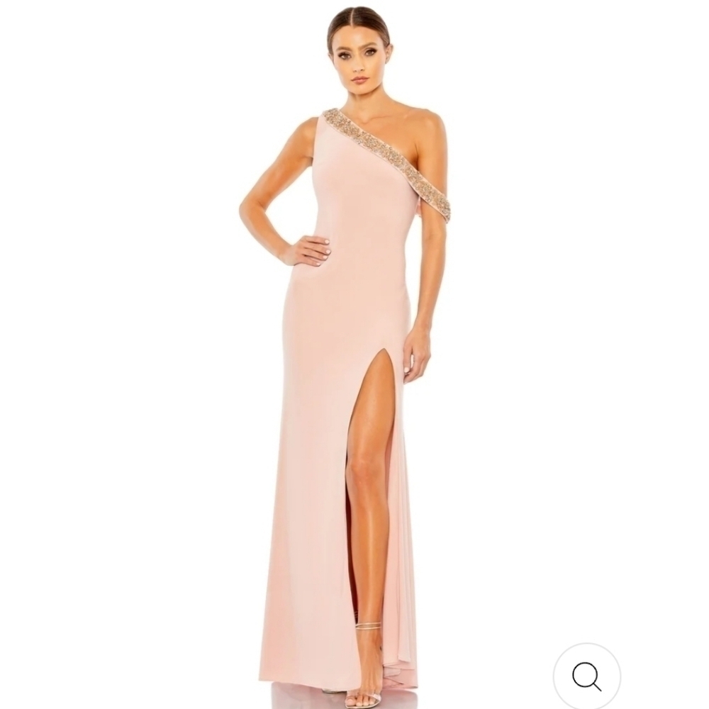 Mac Duggal Blush One-Shoulder Gown with Beaded Strap